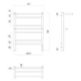 Полотенцесушитель электрический Lemark Pramen LM33707Z П7 500x700, диммер справа, хром