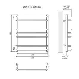 Полотенцесушитель водяной Lemark Luna LM41607 П7 500x600