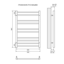 Полотенцесушитель электрический Lemark Poseidon LM42810E П10 500x800, левый/правый