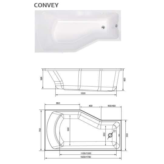 Акриловая ванна Convey 170x75 L
