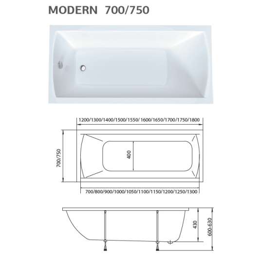 Акриловая ванна MODERN 150x75