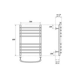 Полотенцесушитель электрический Point PN05156SE П8 500x600 левый/правый, хром