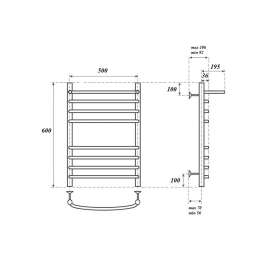 Полотенцесушитель электрический Point PN05156SPE П7 500x600 с полкой левый/правый, хром