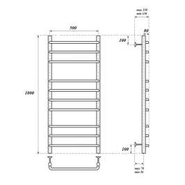 Полотенцесушитель электрический Point PN09150E П10 500x1000 левый/правый, хром