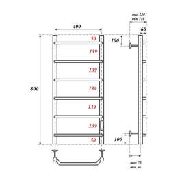 Полотенцесушитель электрический Point PN06848 П6 400x800 диммер справа, хром