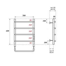 Полотенцесушитель электрический Point PN08856 П4 500x600 диммер справа, хром