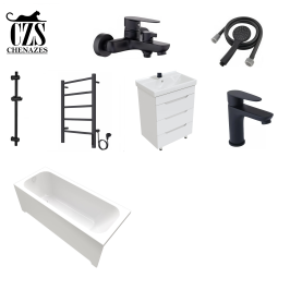 Ванная комната комплект Chenazes 4200 чёрный с электрическим полотенцесушителем.