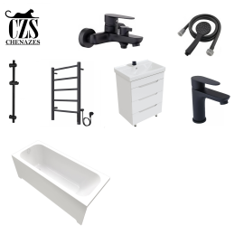 Ванная комната комплект Chenazes 4200 чёрный с электрическим полотенцесушителем.