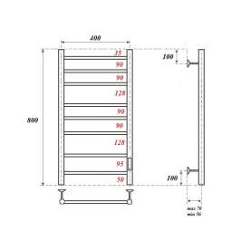 Полотенцесушитель 400x800 электрический Point Аврора PN10848B П8 диммер справа, черный