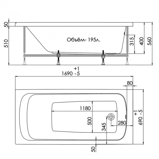 Акриловая ванна Triton Gamma 170x70