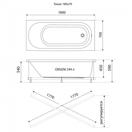 Акриловая ванна Triton Токио 180x70