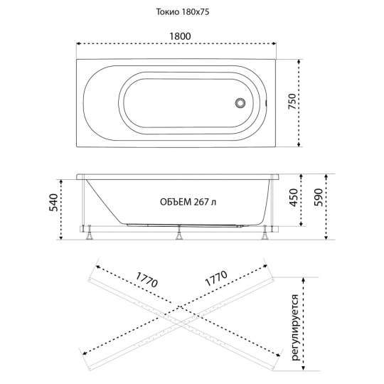 Акриловая ванна Triton Токио 180x75