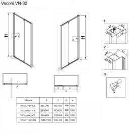 Душевая дверь Veconi Vianno VN-32, 1000х1950, хром-телескоп, стекло прозрачное