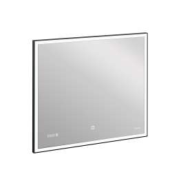 Зеркало для ванной LED 011 design 80x70 с подсветкой часы металл. рамка прямоугольное