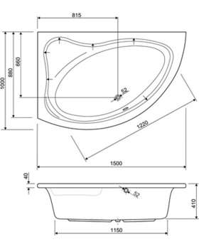 Акриловая ванна Cezares Tebe 150x100 L