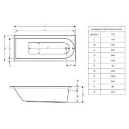 Акриловая ванна Excellent Actima Aurum 170x70 без г/м