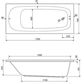 Акриловая ванна Cezares Eco 170x75
