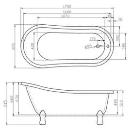 Акриловая ванна BelBagno BB04-ROS-CRM красная