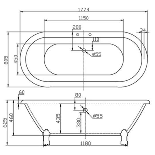 Акриловая ванна BelBagno BB21-CRM ножки хром