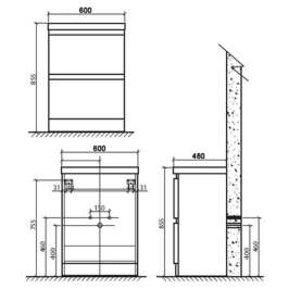 Раковина с тумбой BelBagno Energia-N 60 bianco lucido напольная