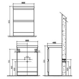 Раковина с тумбой BelBagno Energia-N 80 bianco lucido напольная