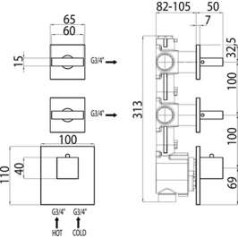 Термостат Bossini Rectangular 2 Outlets LP Z033203 (хром) 