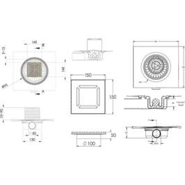 Душевой трап Berges Wasserhaus Zentrum Uno 090372 15x15 см